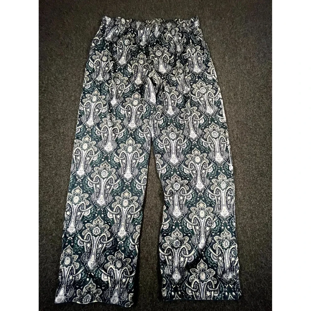 Soma Pajama Pants Womens Medium Blue‎ Paisley Stretch Lounge Sleepwear High Rise